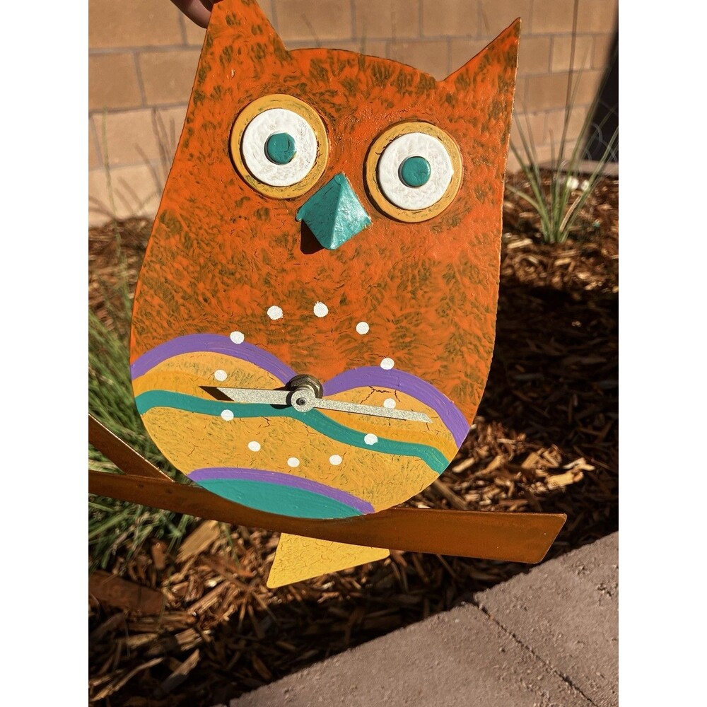 Oxidos Handmade Metal Owl Wall Clock Working Handcrafted Colombia 8.5”